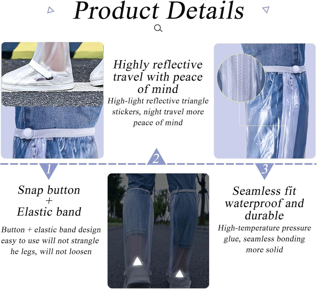 Waterproof Rain Shoe Covers Men Reusable Foldable Snow Boot with Reflector Non Slip Protector for Raining Day,Cycling,Gardening,Fishing,Hiking, Farming Transparent X-Large