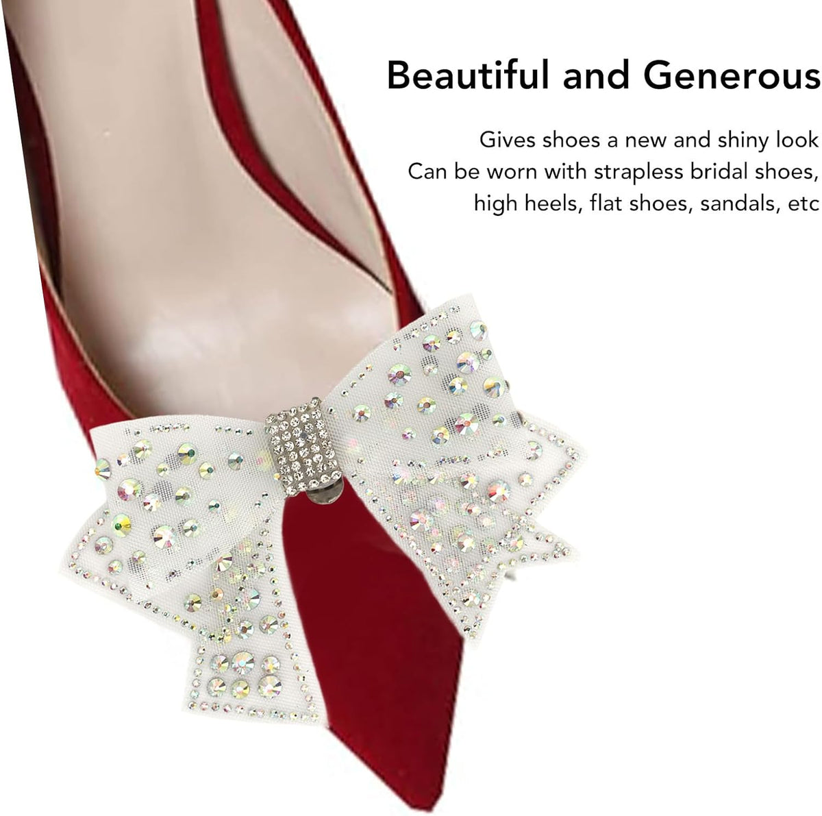 2 Pieces Bow Shoe Clips, Decorative Clips Rhinestone Buckle Shoes Decorations for Woman and Girl