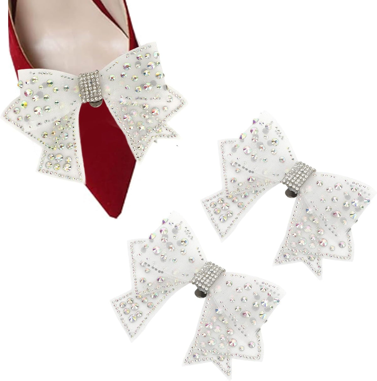 2 Pieces Bow Shoe Clips, Decorative Clips Rhinestone Buckle Shoes Decorations for Woman and Girl