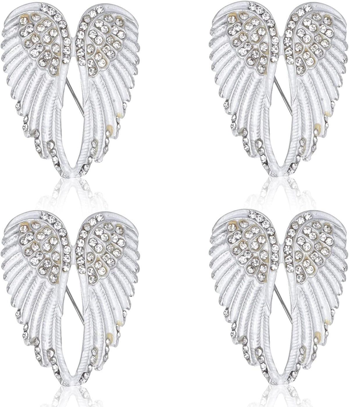 4pcs Women's Guardian Angel Wing Brooch Pins, Rhinestones Pin Set Cardigan Collar Clips Dress Shirt for Women Girls Men(White)