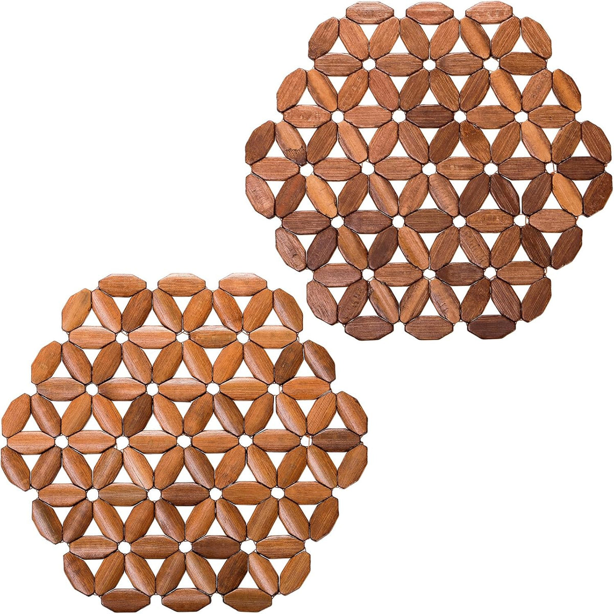 8 Pack Bamboo Trivet Mat, Hot Plate Pad, Heat Resistant Table Counter Protector, Coaster for Tea Coffee Pot Plates Pans Bowls, Festive Design Décor, Kitchen Gift Idea