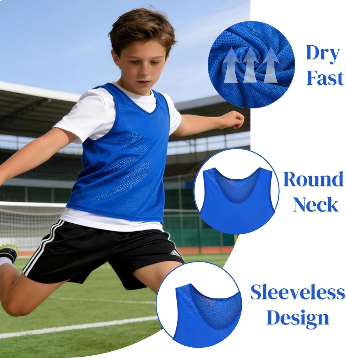 18 Packs Youth Team Pinnies, Kids Scrimmage Training Vest, Pennies, Jerseys Mesh Practice Vests for Basketball, Soccer, Football, Volleyball, 3 Colors