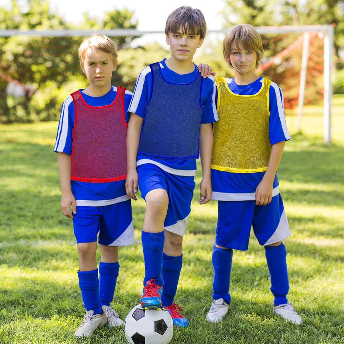 18 Packs Youth Team Pinnies, Kids Scrimmage Training Vest, Pennies, Jerseys Mesh Practice Vests for Basketball, Soccer, Football, Volleyball, 3 Colors