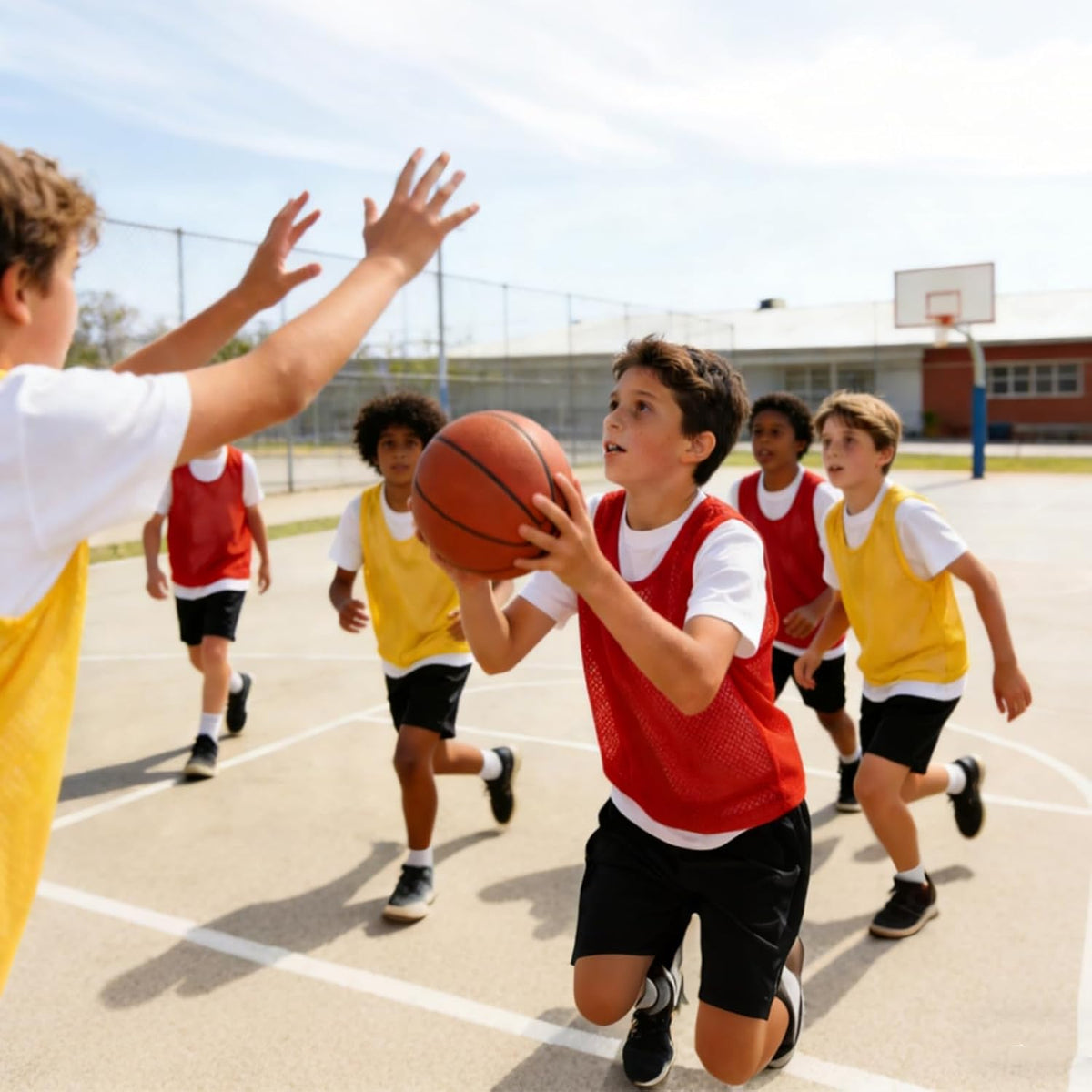 18 Packs Youth Team Pinnies, Kids Scrimmage Training Vest, Pennies, Jerseys Mesh Practice Vests for Basketball, Soccer, Football, Volleyball, 3 Colors