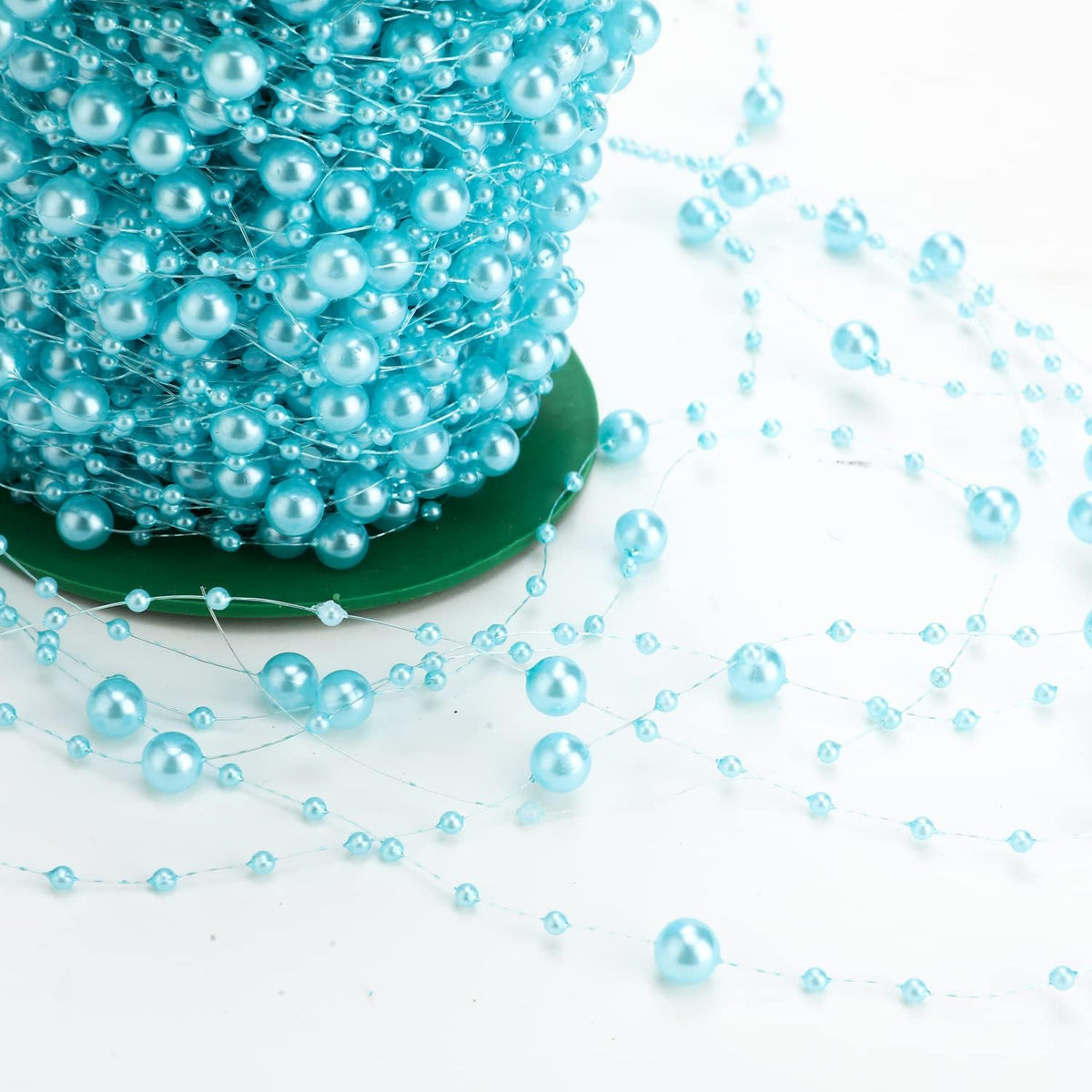 Artificial pearl string - pearl beads - suitable for blue weddings - bridal bouquets - do-it-yourself crafts - table decorations - Christmas decoration for a party - light blue - 60 meters