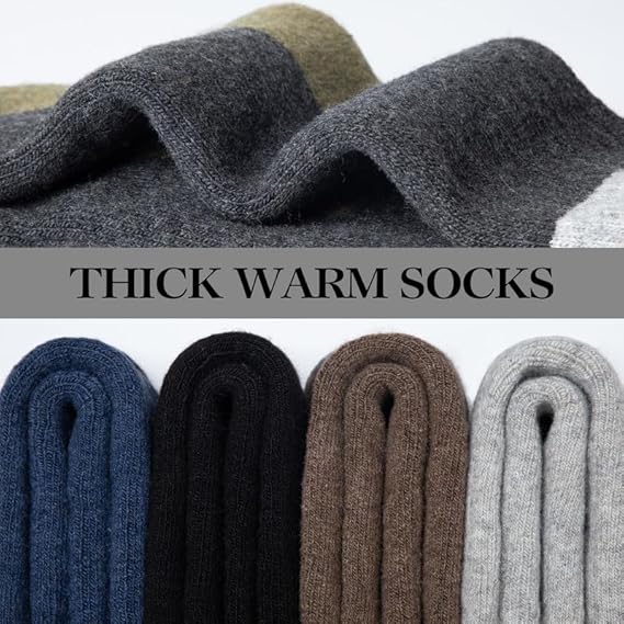 Heren walking socks - woolen socks - 5 pairs - fleece lined - thick - warm - winter socks with crew neck - suitable for cold weather