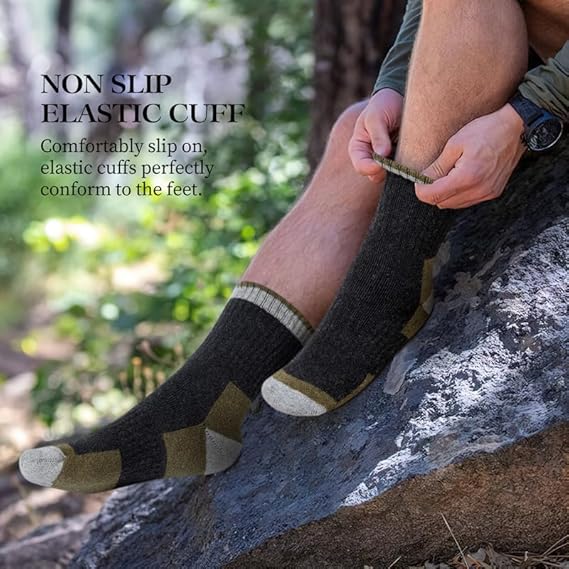 Heren walking socks - woolen socks - 5 pairs - fleece lined - thick - warm - winter socks with crew neck - suitable for cold weather