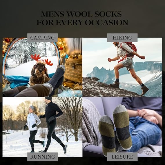 Heren walking socks - woolen socks - 5 pairs - fleece lined - thick - warm - winter socks with crew neck - suitable for cold weather