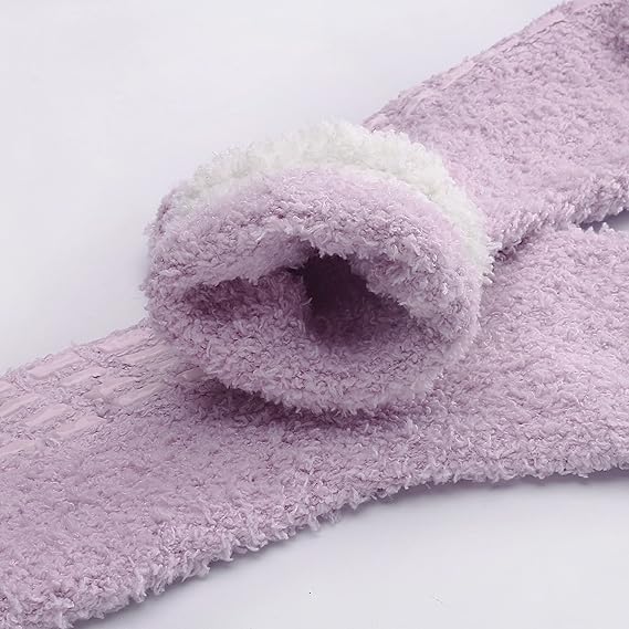 Non-slip socks - Coral fleece socks - with grip - lint-free - suitable for ladies - 4 pairs - gift