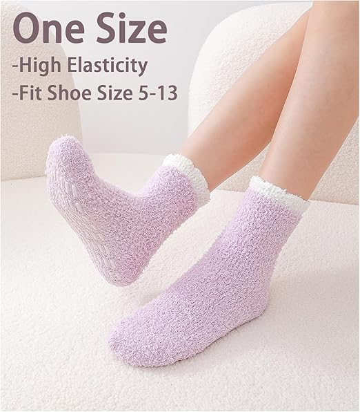 Non-slip socks - Coral fleece socks - with grip - lint-free - suitable for ladies - 4 pairs - gift