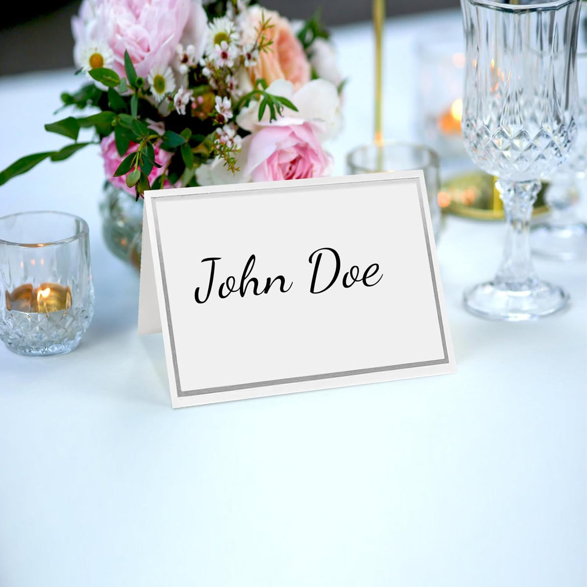 50 silver-edged table decorations reception seating place cards - rectangular plate cards for wedding dinner