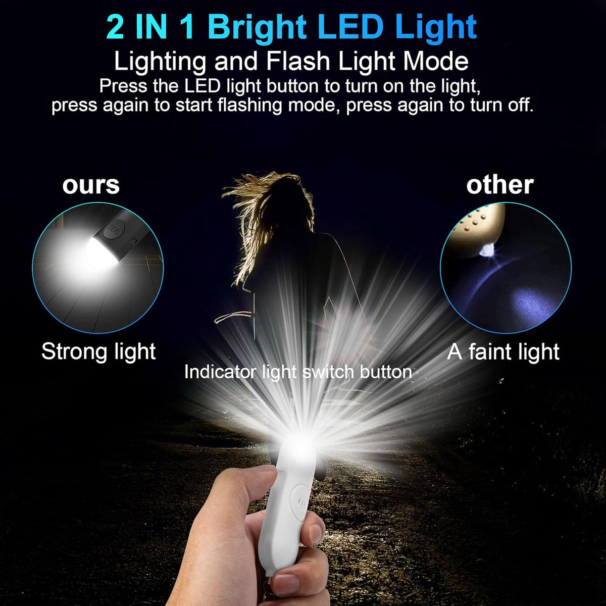 Alarm - Torch - 2-pack - 130dB - Personal alarm - Security alarm - Rechargeable - Emergency siren - with LED light - Keychain - (Black & White)