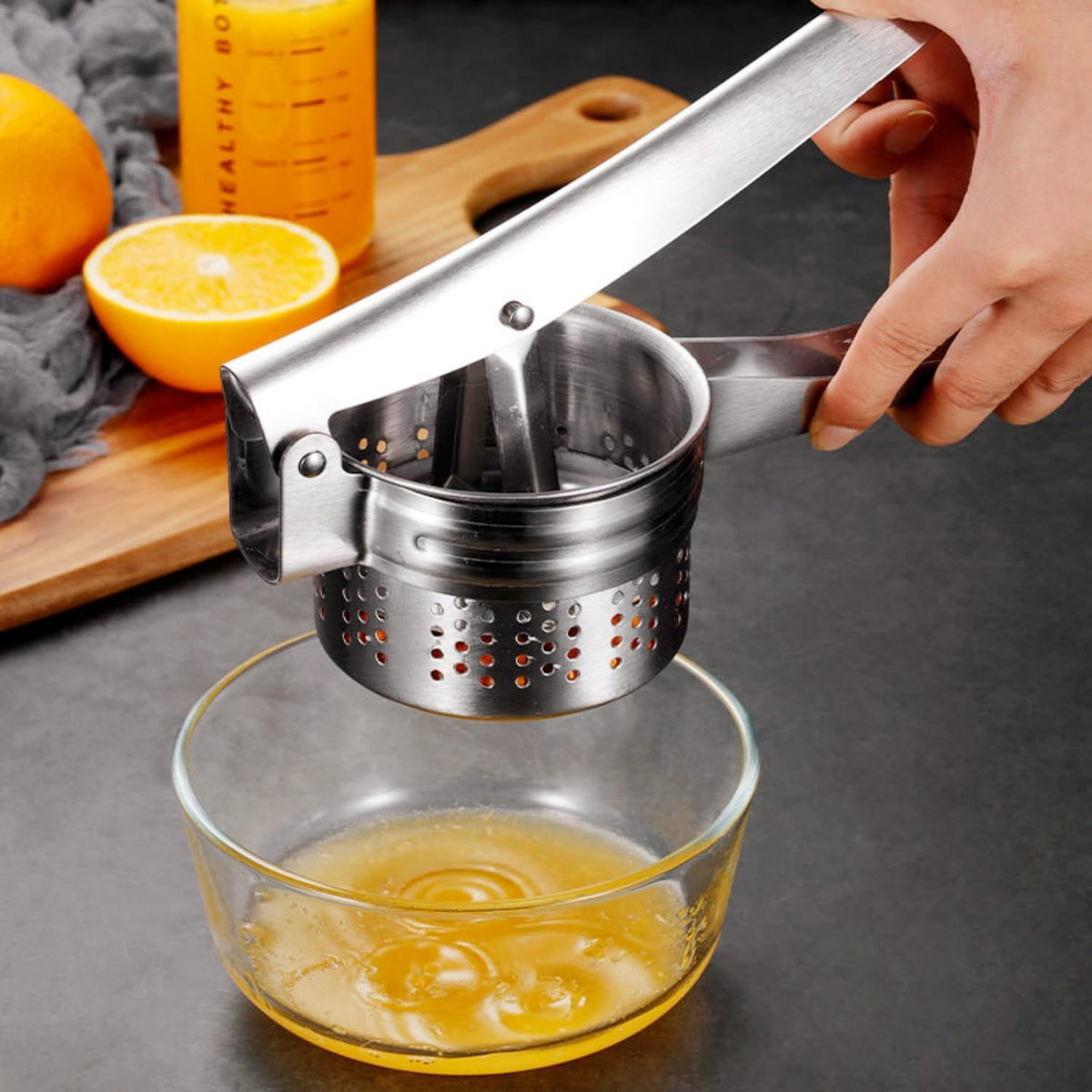 Stainless Steel Potato Masher - Multifunctional Potato Masher - Handheld Potato Masher for the Kitchen - Heavy-Duty German Dough Masher - Suitable for Making Potato Balls, Pasta, Potatoes, Fruit and Vegetables (Open Bottom)