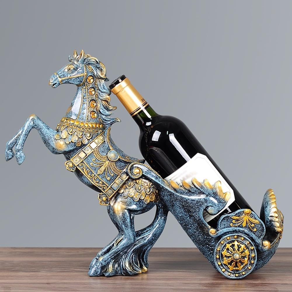 Wine rack standard - High table standard for wine accessories for one bottle - Wine rack in the shape of a resin horse - Kitchen decoration, Dining room decoration, Craftsmanship