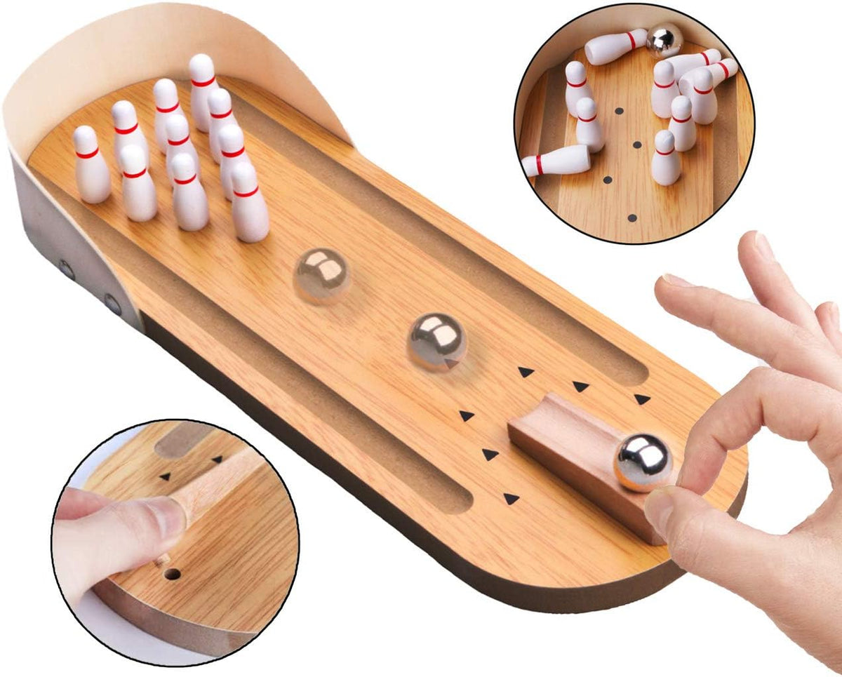 Mini Bowling Game Set for the Office - Mini Arcade Game for the Office - Mini Bowling Alley - Stress-Relief Gadget for the Office - Finger Toy - Fun and Quirky Gift - Suitable for All Ages