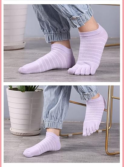 Teensokken - Split-toe socks - 5 pairs - Ladies - Running - Five-Toe socks - Sport - Walking - Pink, Purple, Grey, White, Blue