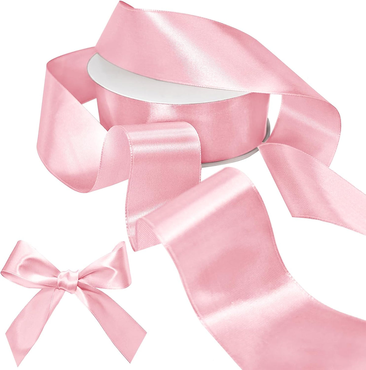Biaungdo Light Pink Satin Ribbon 1-1/2 Inch, 60 Yards Silk Ribbon for Gift Wrapping, Silky Polyester Fabric for Crafts Wedding Flower Bouquet Party Bows Making Decoration