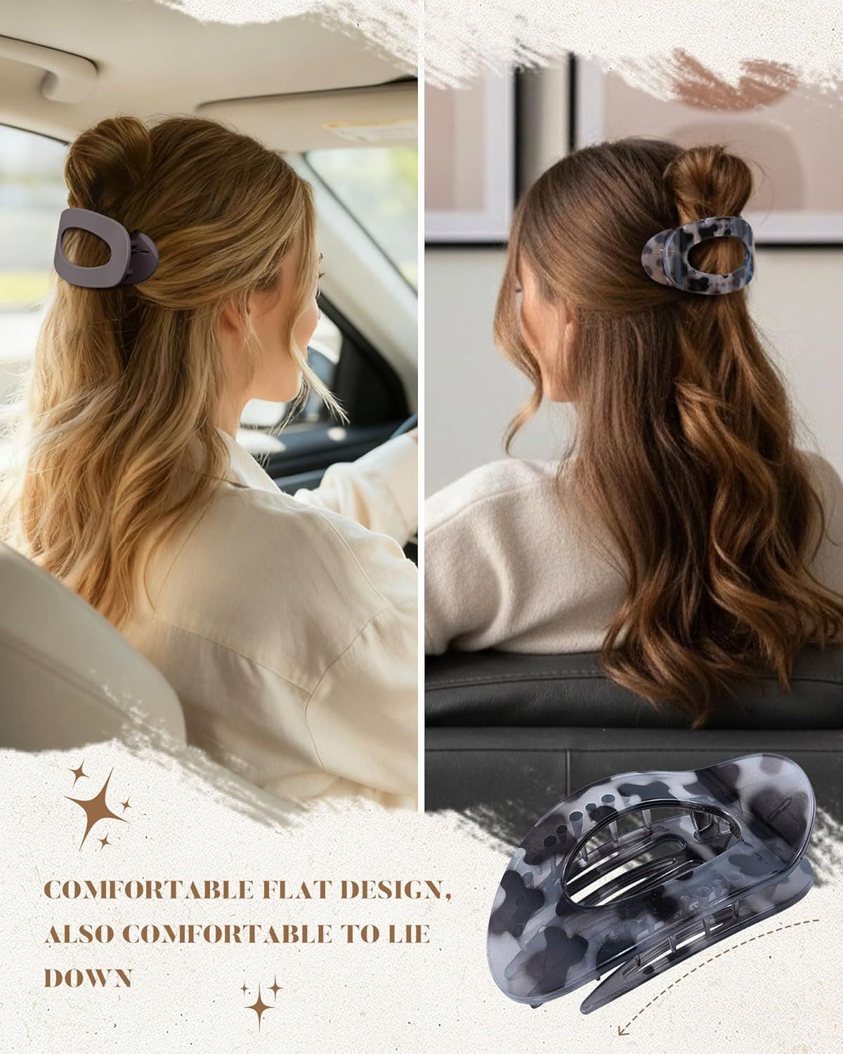 lat Hair Clips or Women 4.33" Lay lat Claw Clip or Hair 6Pcs Round Large Hair Claw Clips (Glossy - Leopard Series)