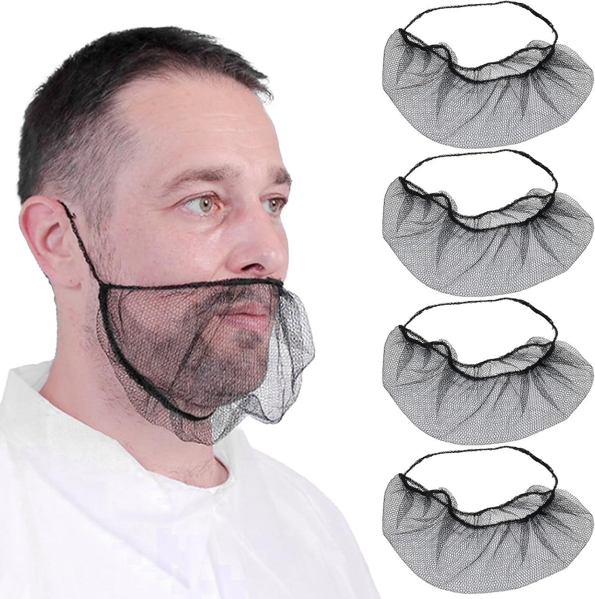100 pcs Elastic Black Comortable Protective Beard Covers 18" Disposable Nylon Breathable Beard Net or Men
