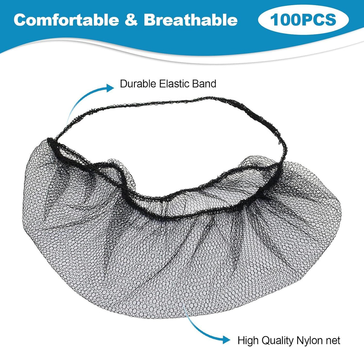 100 pcs Elastic Black Comortable Protective Beard Covers 18" Disposable Nylon Breathable Beard Net or Men