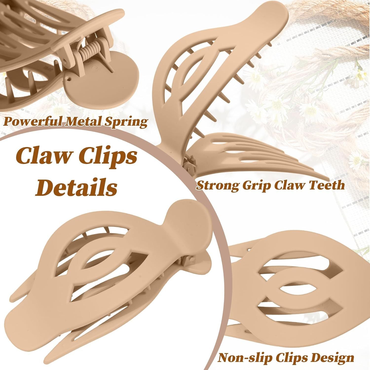 6Pcs Upgrade Large lat Hair Claw Clips or Women Girls, 5" Non-slip Duckbill Hair Clips or Long, Thick, Thin Hair, Comortable or Driving & Lying Down (Matte (Neutral))