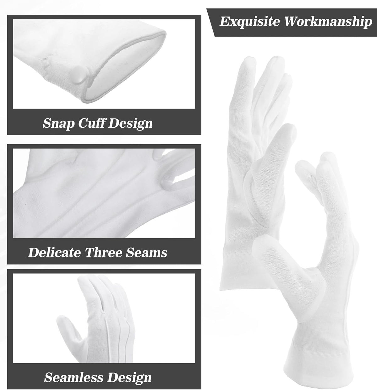 2 Pair White Gloves Men, White Cotton Gloves Santa Butler Marching Band Costume for Men, Perfect for Magician Parties, Christmas Costume, and Butler Band Dress-Up, 4Pcs