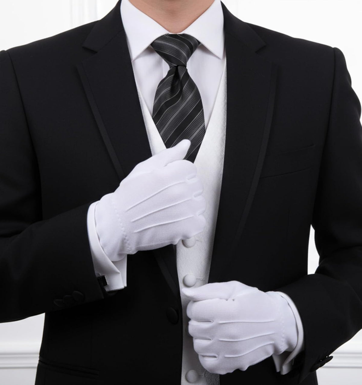 2 Pair White Gloves Men, White Cotton Gloves Santa Butler Marching Band Costume for Men, Perfect for Magician Parties, Christmas Costume, and Butler Band Dress-Up, 4Pcs