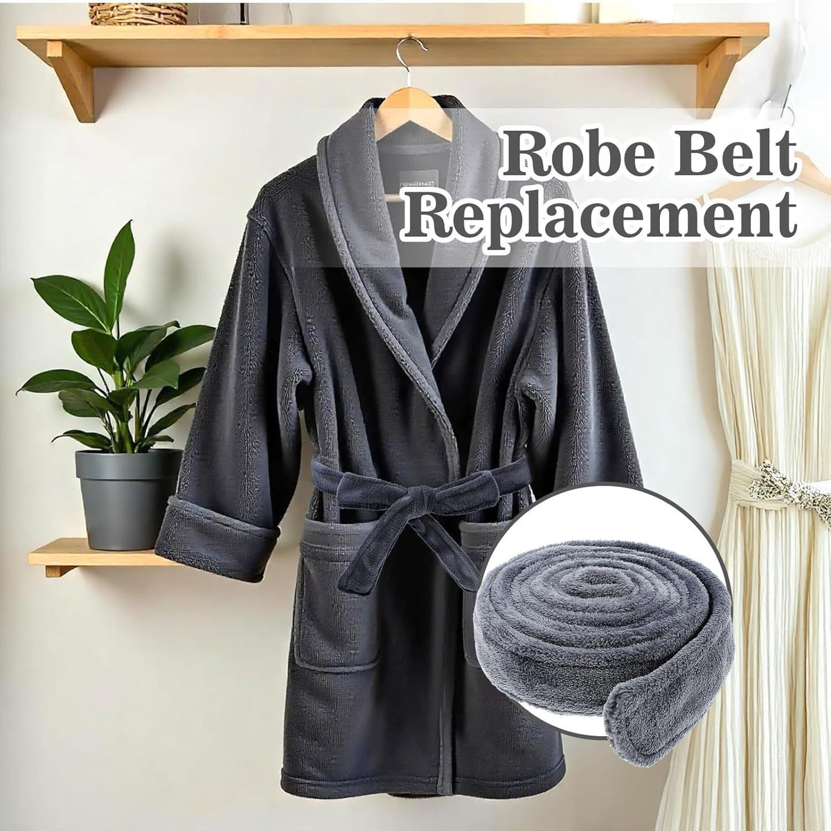 67 Inch Robe Tie Replacement, Reusable & Easy to Clean Robe Belt Replacement for Travel Hotel Home Women Men (Dark Gray)