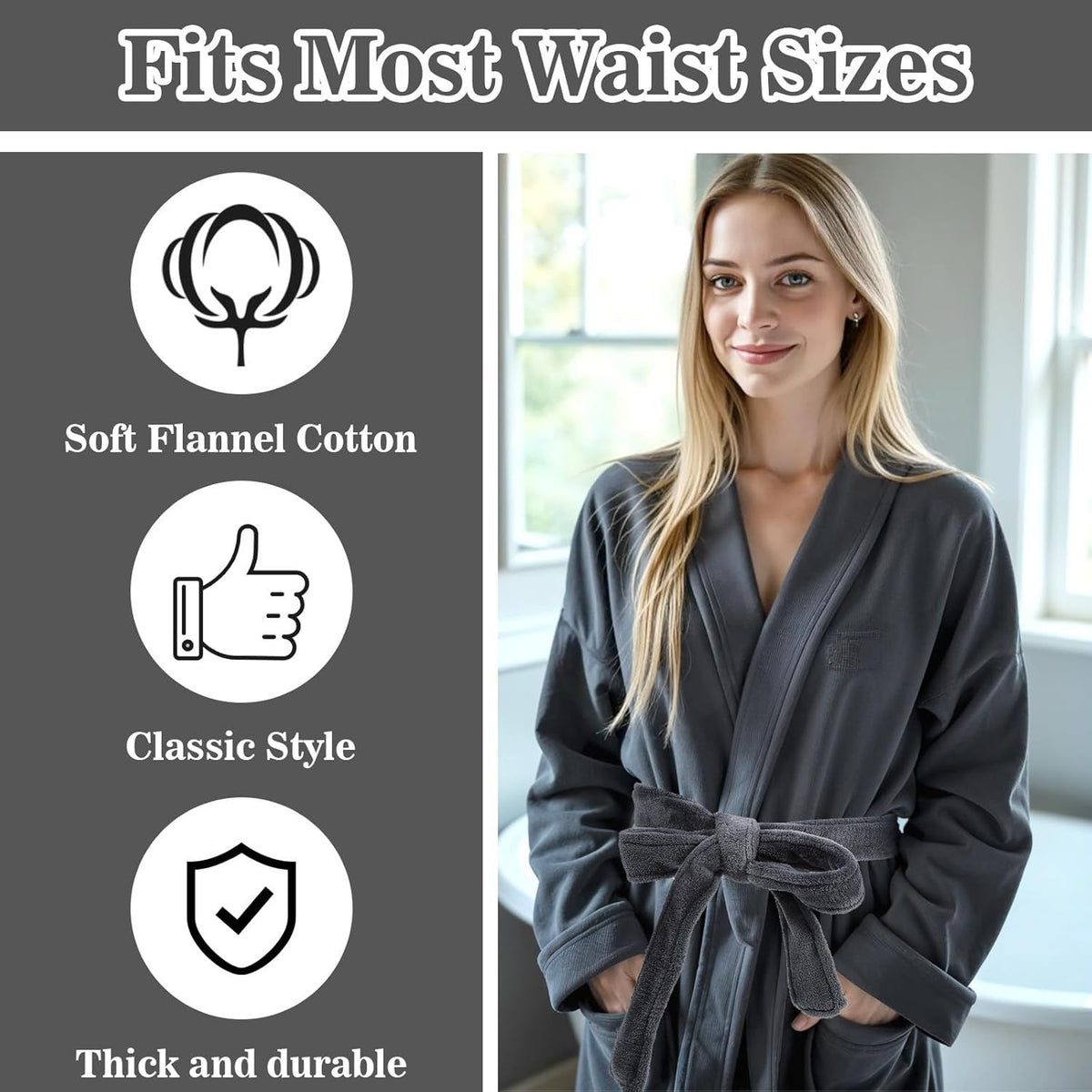 67 Inch Robe Tie Replacement, Reusable & Easy to Clean Robe Belt Replacement for Travel Hotel Home Women Men (Dark Gray)