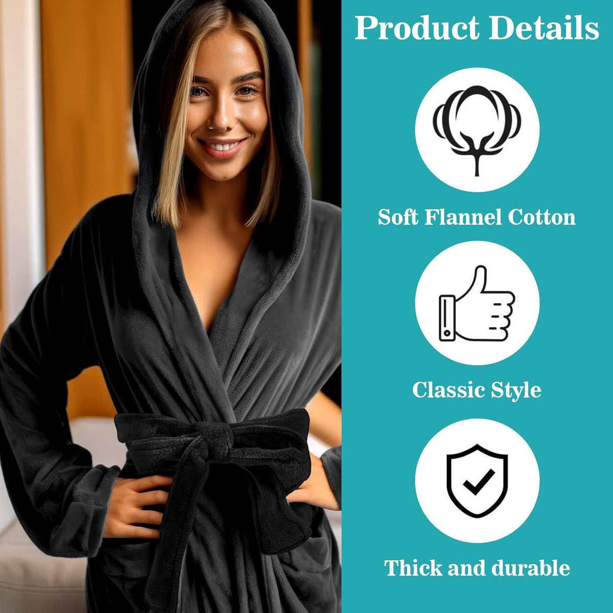 Robe Belt, Reusable Robe Tie, Soft Adjustable Design & Machine Washable for Bathrobe, Hotel & Home Use, (Black, 66.9")