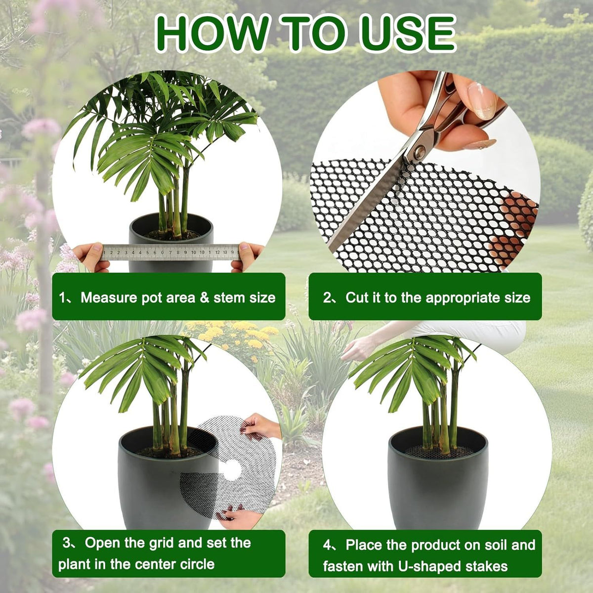 Plant Pot Cover Soil Blocker Mesh Mat Plant Protector from Cats Indoor Animals Flexible Cuttable Plant Covers with Pins Breathable Garden Plant Cover for Digging Spills 6 Pack 30cm