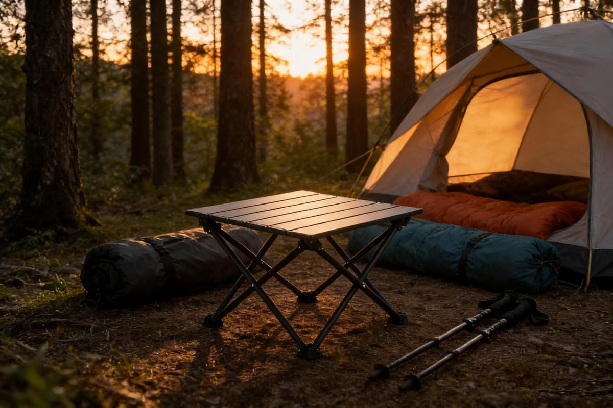 Roll-Up Camping Table, 4-Person Lightweight Portable Outdoor Table with Carry Bag for Picnics BBQ Travel (15.7”x13.7”x11” Black)