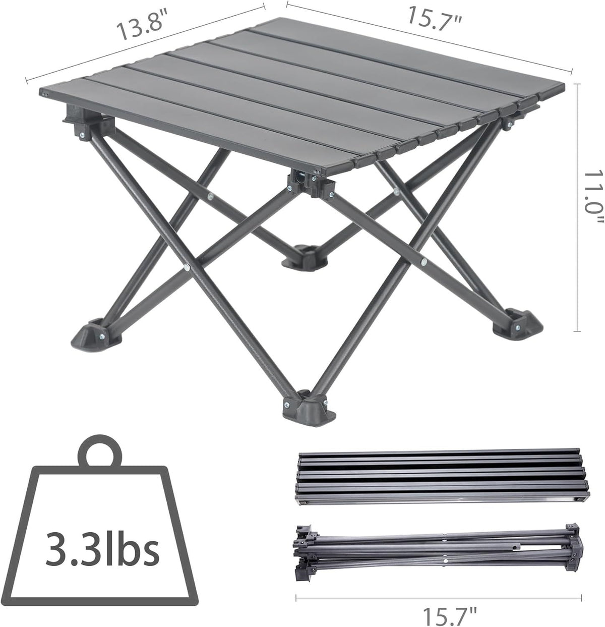 Roll-Up Camping Table, 4-Person Lightweight Portable Outdoor Table with Carry Bag for Picnics BBQ Travel (15.7”x13.7”x11” Black)