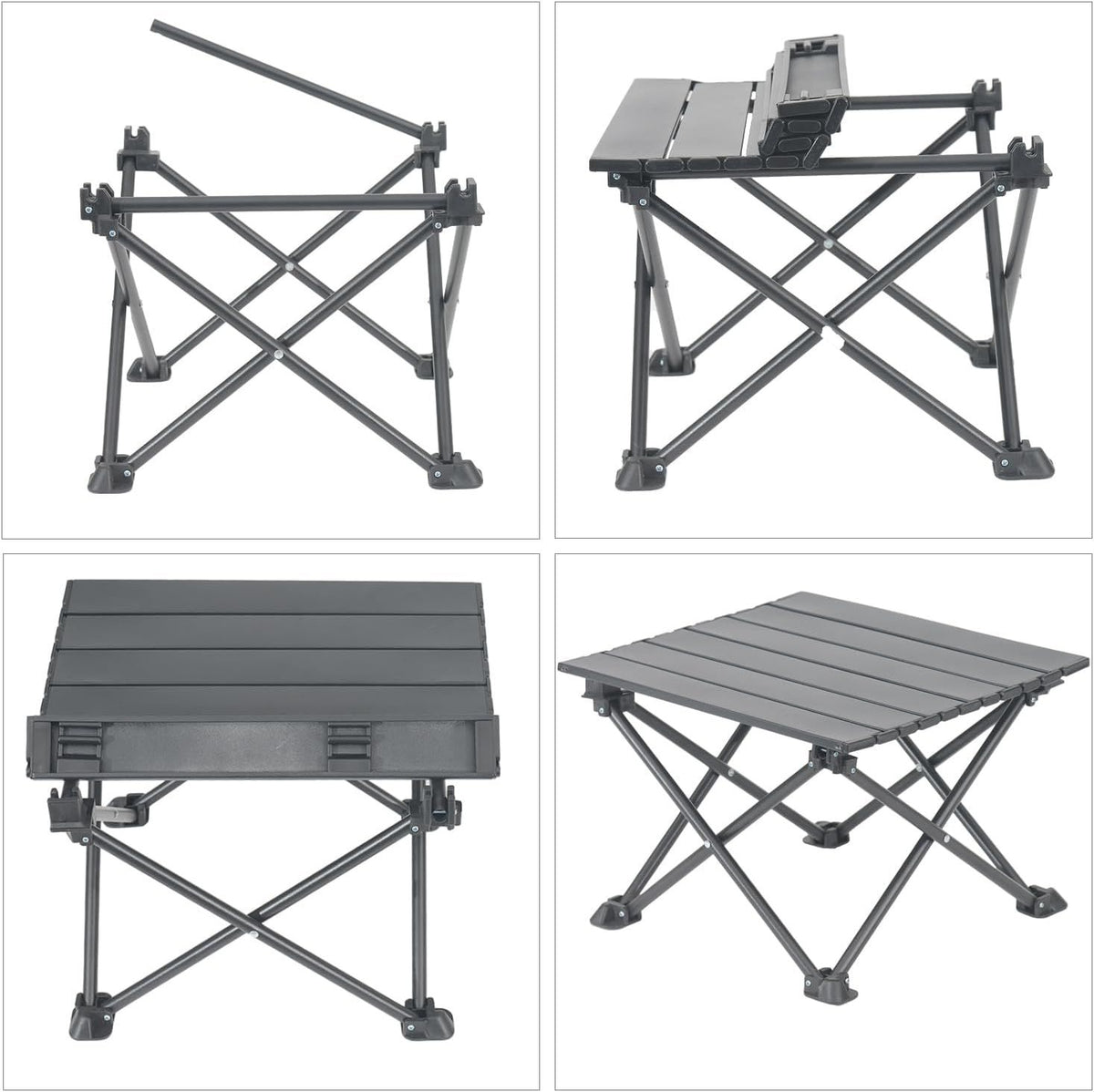 Roll-Up Camping Table, 4-Person Lightweight Portable Outdoor Table with Carry Bag for Picnics BBQ Travel (15.7”x13.7”x11” Black)