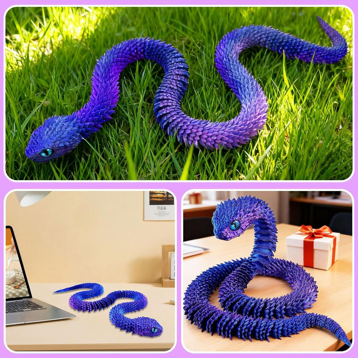 30 Inch 3D Printed Animals Snake, Surprise Mystery Fidget Anaconda Toy, Fake Python Statue with Realistic Eyes，3-D Print Articulated Viper Cobra Collectible for Home Office (LSZ)