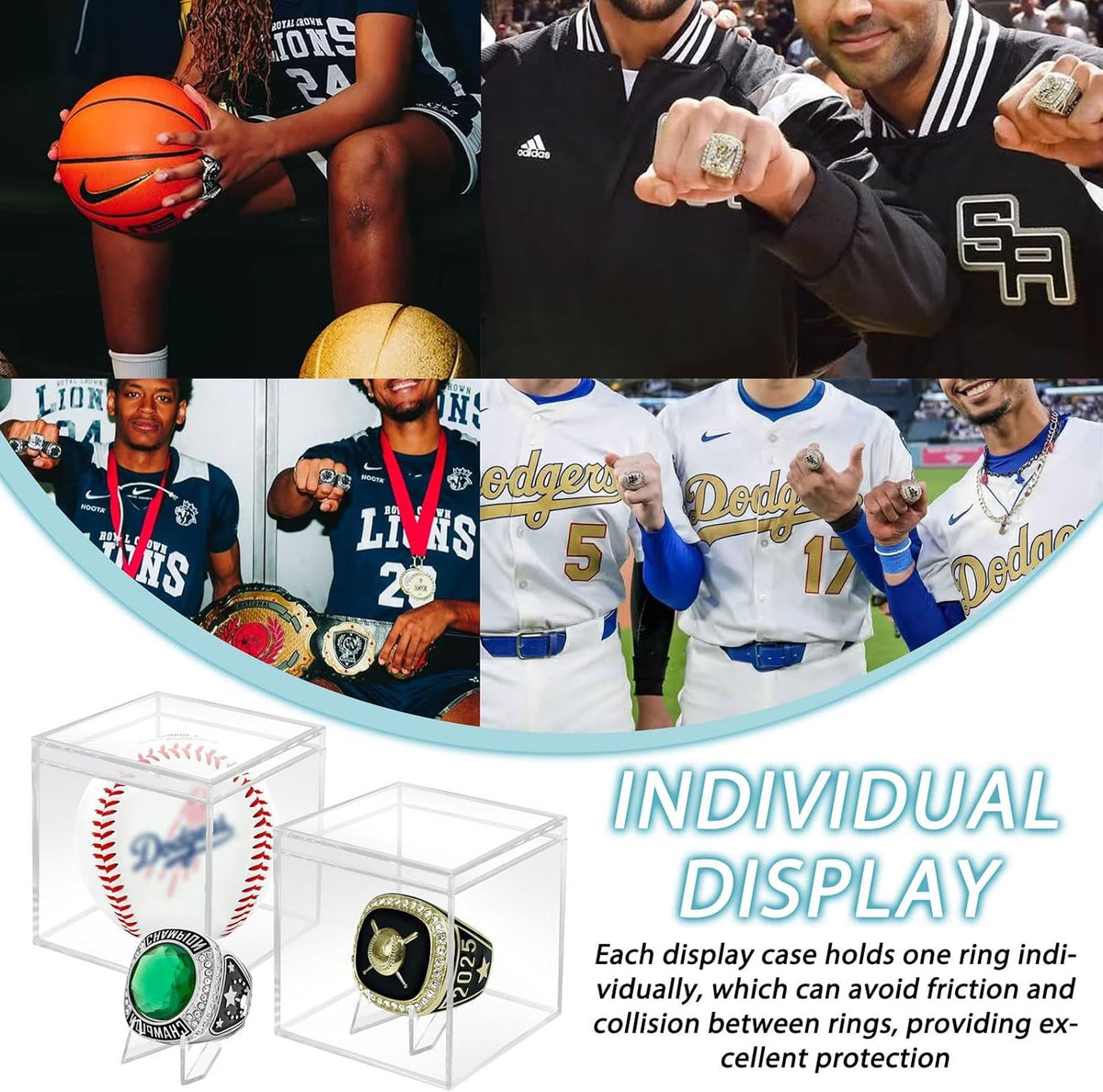 9 Packs Championship Ring Display Case Clear Small Showcase with Stands for Baseball Softball Championship Rings Cheer Leading Rings 2.17 Inch