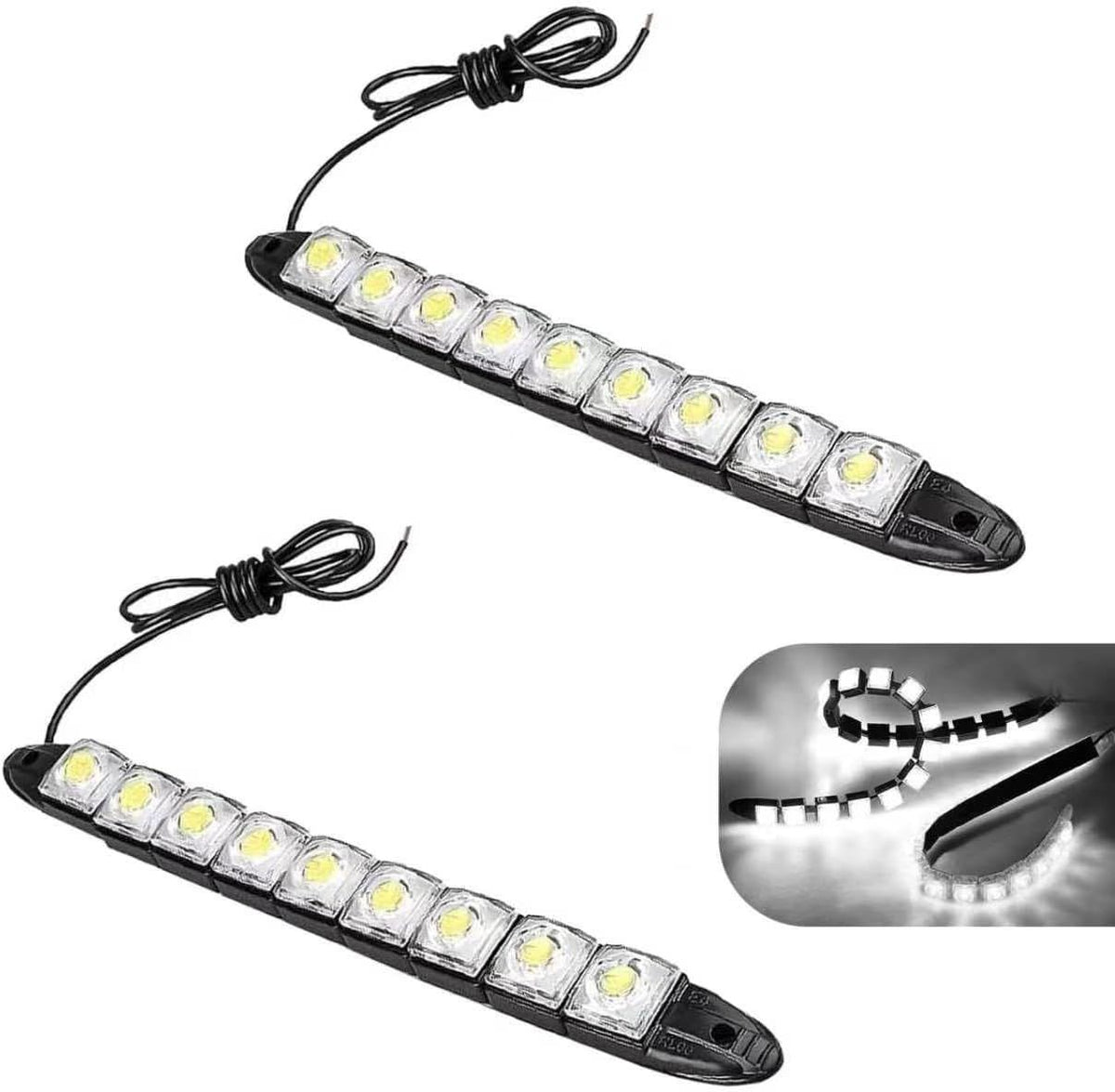 2 PCS LED Car Daytime Running Strip Lights, Super Bright Bendable DRL Strip Kit, IP67 Waterproof High Power Fog Lamp, Exterior Lighting Accessory for Most Trucks SUVs Cars (White)
