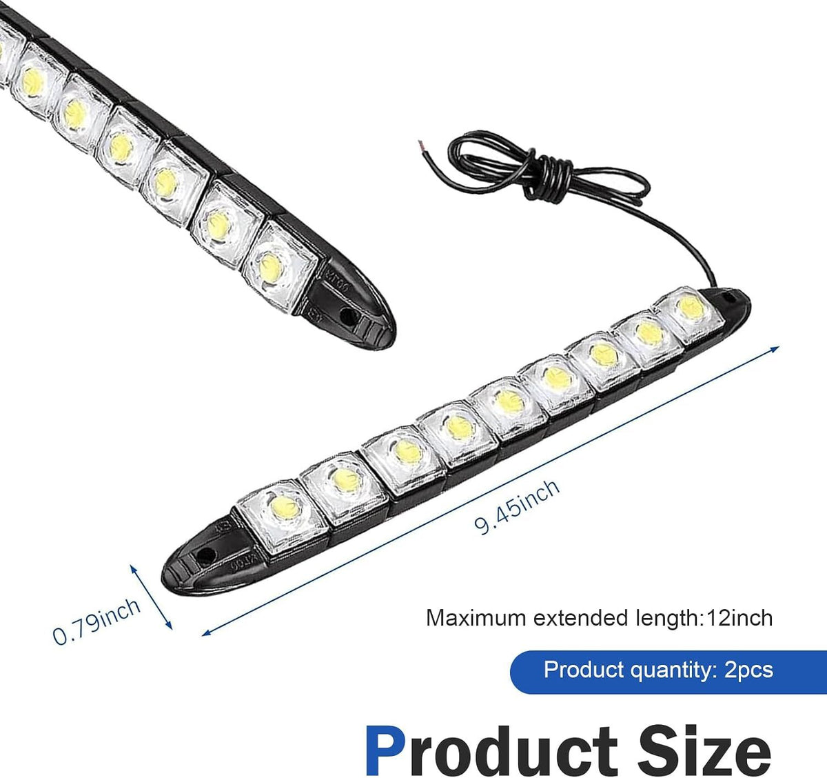 2 PCS LED Car Daytime Running Strip Lights, Super Bright Bendable DRL Strip Kit, IP67 Waterproof High Power Fog Lamp, Exterior Lighting Accessory for Most Trucks SUVs Cars (White)