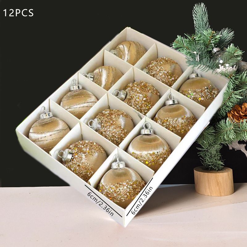 Christmas Balls Ornaments 12-Pack - 6cm Shatterproof Christmas Tree Decorations for Holiday Party Home Decor - Silk Thread Champagne