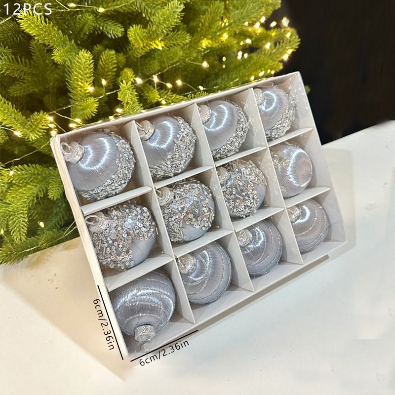 Christmas Balls Ornaments 12-Pack - 6cm Shatterproof Christmas Tree Decorations for Holiday Party Home Decor - Silk Thread Silver Gray