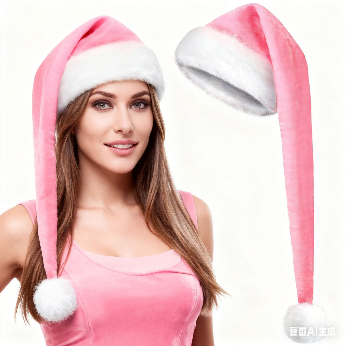 Christmas Santa Hat 2-Pack - Pink Plush Long Hat for Holiday Party Decoration, Christmas Costume Accessory - 32x70cm