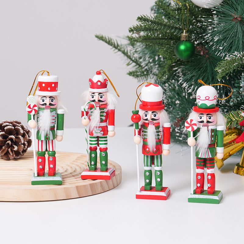 4-Piece Christmas Nutcracker Soldier Set - 12.5cm Wooden Puppet Ornaments with Gift Box - Green 5812