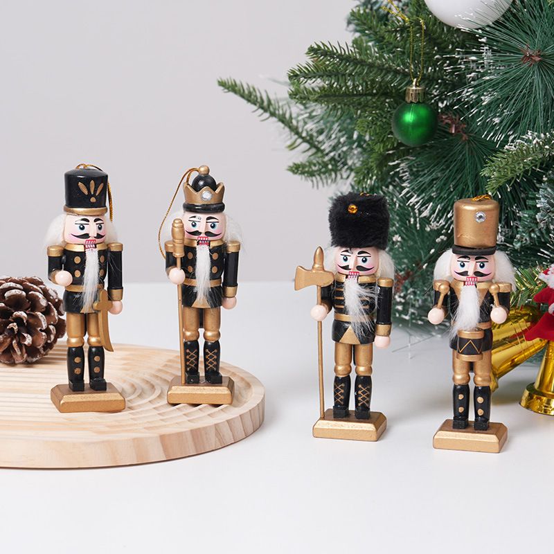 4-Piece Christmas Nutcracker Soldier Set - 12.5cm Wooden Puppet Ornaments with Gift Box - Macaron 5806