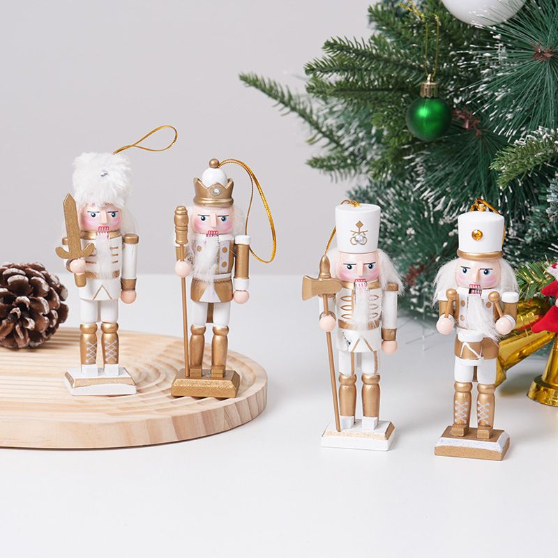 4-Piece Christmas Nutcracker Soldier Set - 12.5cm Wooden Puppet Ornaments with Gift Box - Red Green 5811
