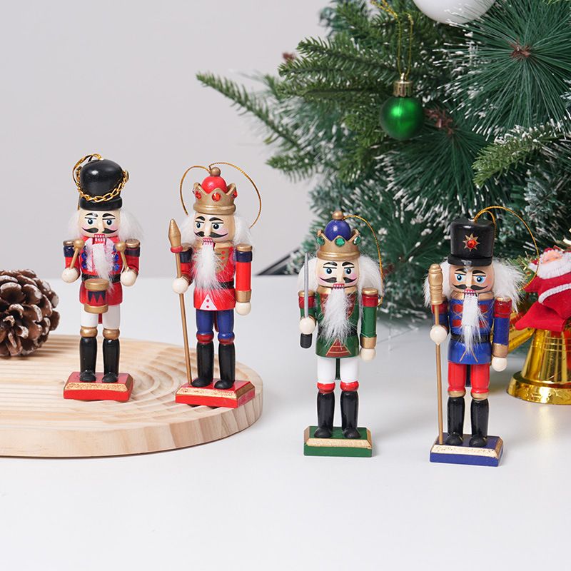 4-Piece Christmas Nutcracker Soldier Set - 12.5cm Wooden Puppet Ornaments with Gift Box - Red Green 5811