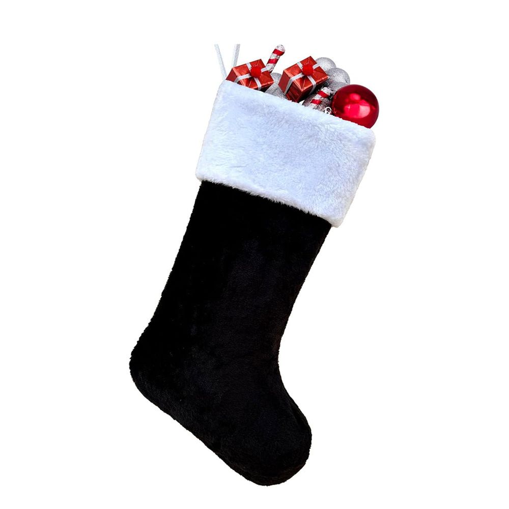Christmas Stocking Decoration 2-Pack - Soft Plush Hanging Stocking for Fireplace Mantel Wall Door - Festive Holiday Xmas Tree Ornament Gift Bag - Black