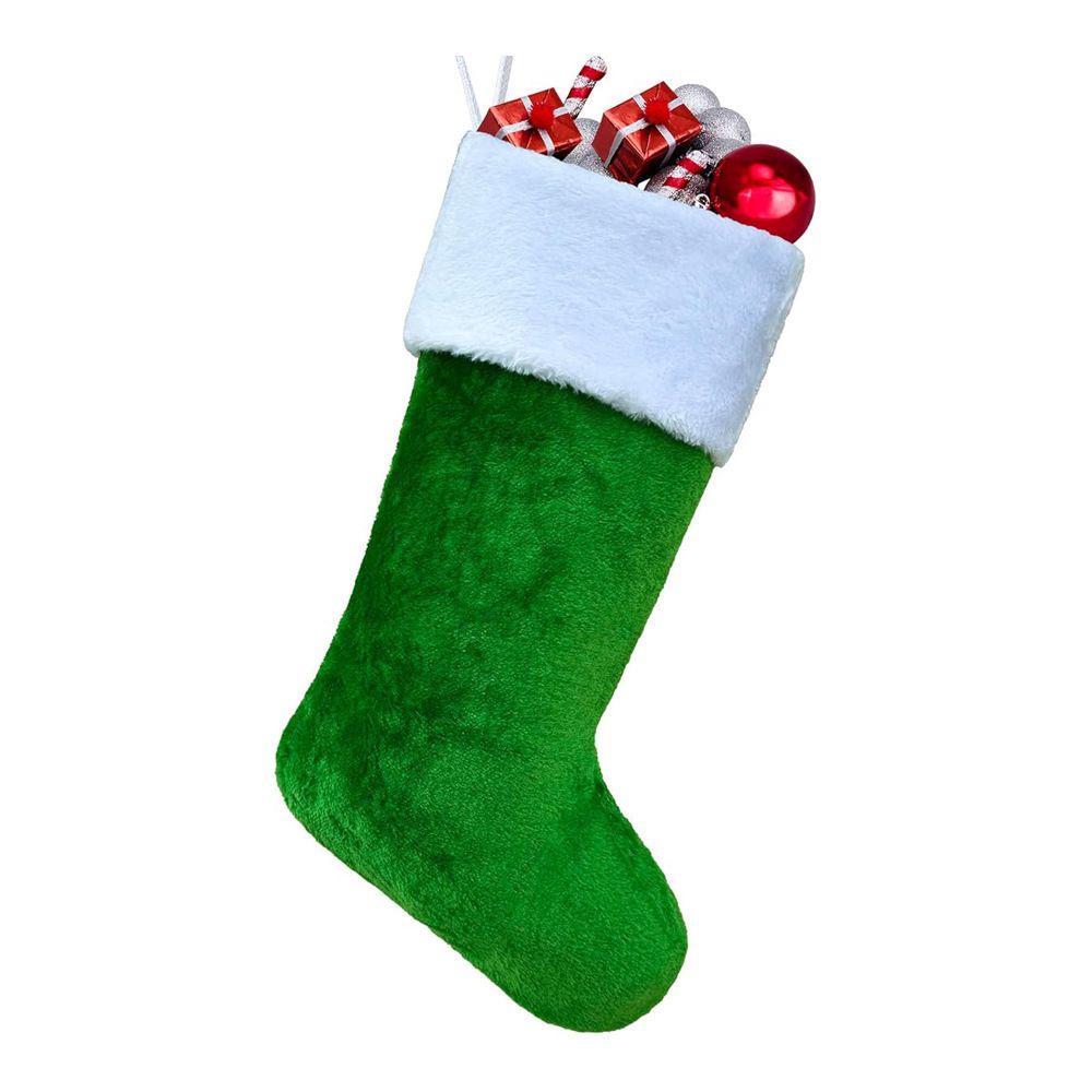 Christmas Stocking Decoration 2-Pack - Soft Plush Hanging Stocking for Fireplace Mantel Wall Door - Festive Holiday Xmas Tree Ornament Gift Bag - Green
