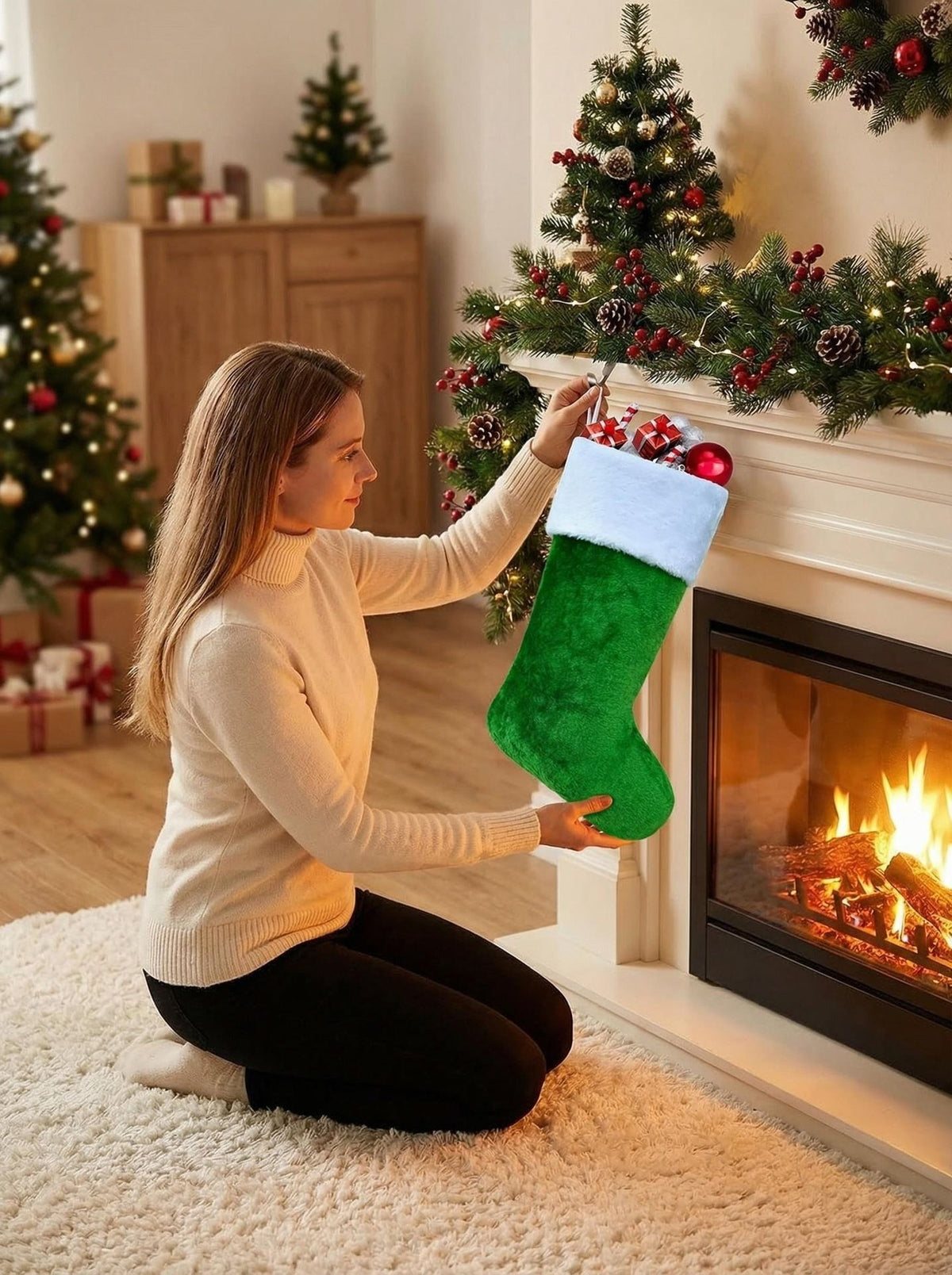Christmas Stocking Decoration 2-Pack - Soft Plush Hanging Stocking for Fireplace Mantel Wall Door - Festive Holiday Xmas Tree Ornament Gift Bag - Pink