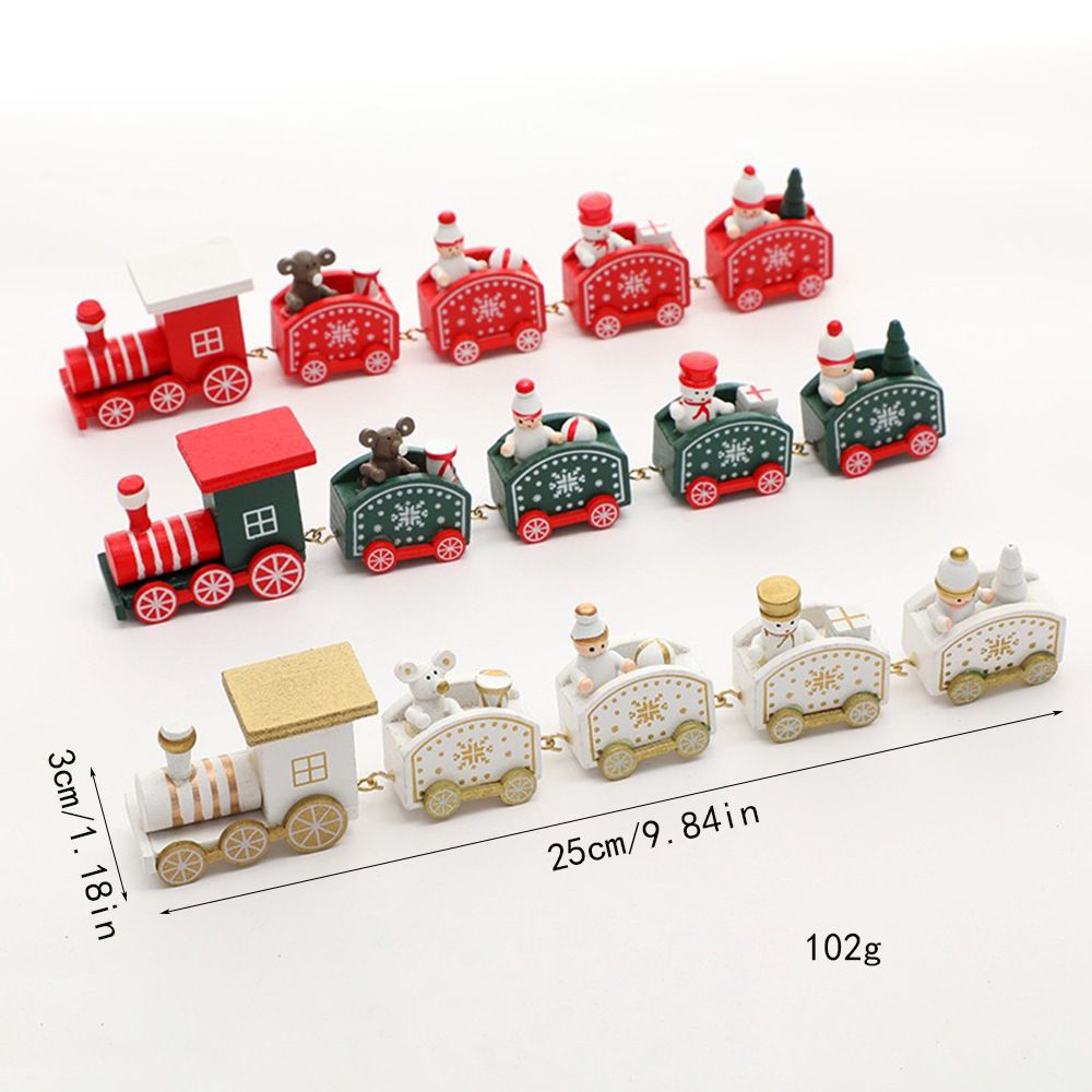 Christmas Wooden Train Ornament Set 2-Pack - 5-Piece Mini Train Decor for Tabletop Scene Layout - Red