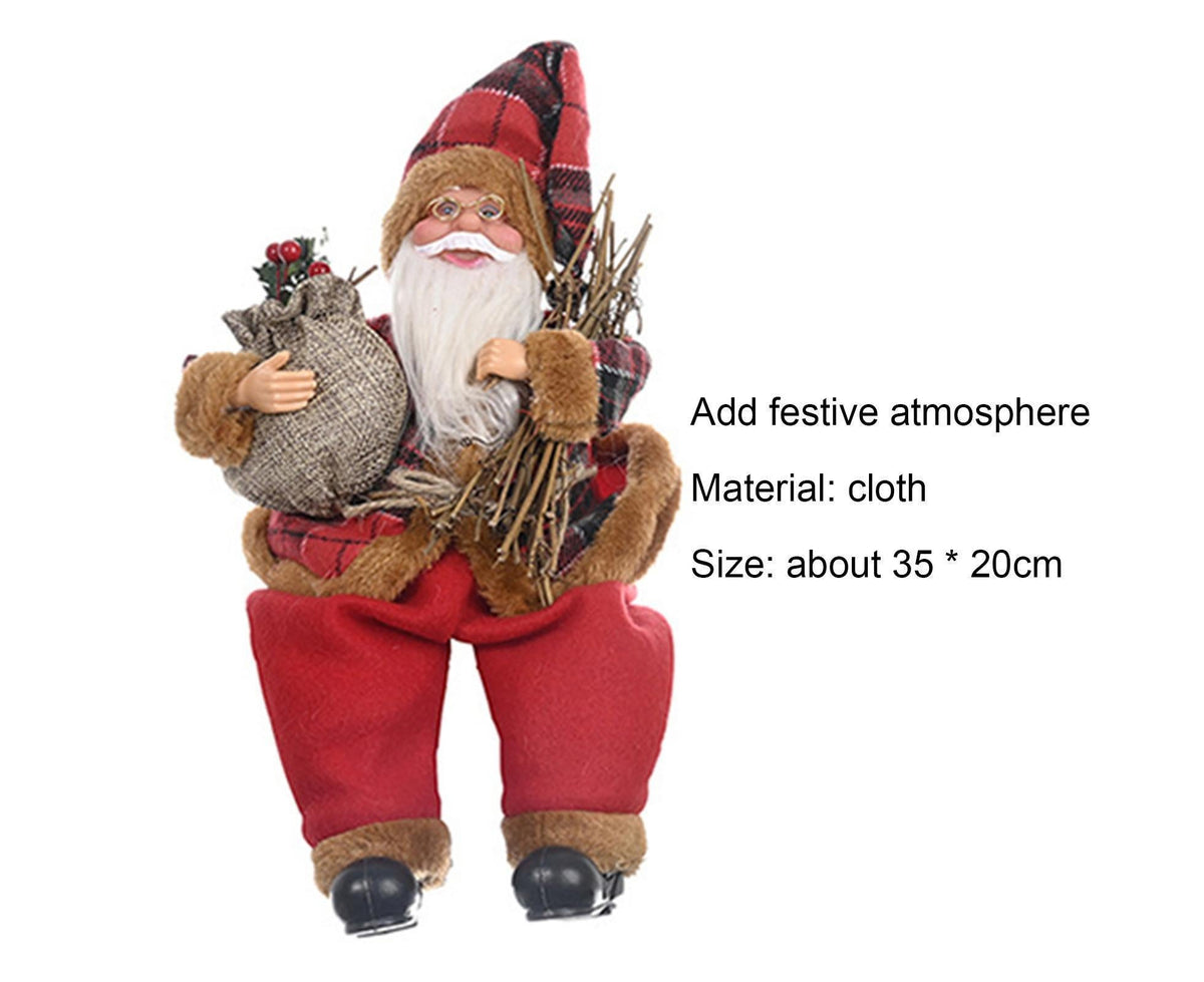 Christmas Doll Lovely Lightweight Cloth Adorable Stand Santa Claus Doll for Home-with Wood
